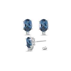 0.06 Ct Diamond & 4.06 Ct London Blue Topaz Stud Earrings 
