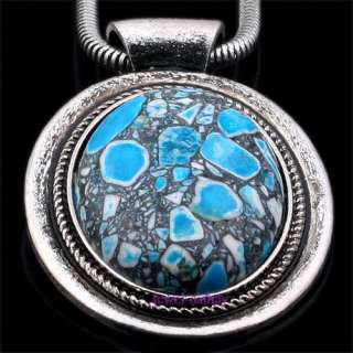   oval howlite turquoise INLAY amazing bead pendant chain necklace