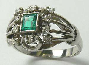 COLOMBIAN EMERALD & DIAMOND RING 18K WHITE GOLD .70 CTS  