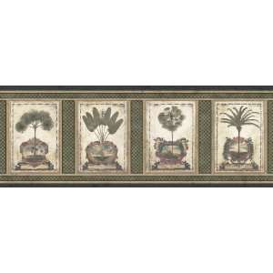  Antique Palm Tree Wall Border in Sage and Black Antique 