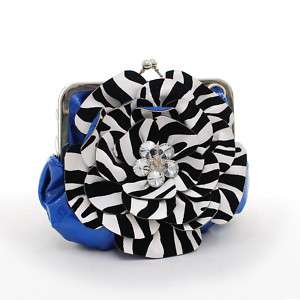 Rustic Couture Zebra Flower Clutch Evening Purse Blue  