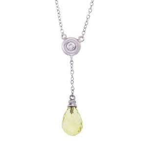   White gold with White diamond and Lemon Topaz lariat pendant necklace