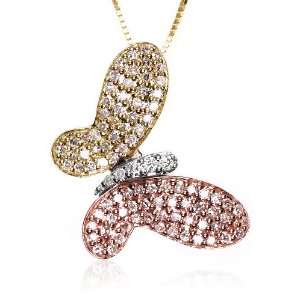 14k White, Yellow, and Pink Gold, Butterfly Diamond Pendant (.41 cttw 