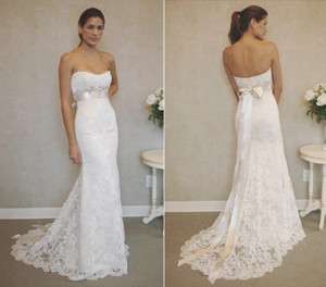 Stock White/Ivory Lace Wedding Dress Prom Formal Gown Size 6 8 10 12 