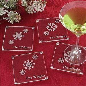  Holiday Snowflake Personalized Glass Coaster Set Kitchen 