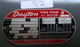 Dayton Motor 3N090 H 39O9O H HP 1.5 1 1/2 lot#92  