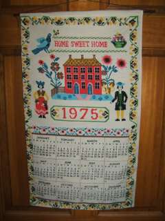 1975 vintage linen wall calendar, Home Sweet Home  