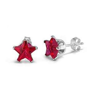  Sterling Silver   4mm Ruby Cz Star Stud Earrings Jewelry