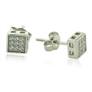   Silver CZ Micro Pave Hip Hop Stud Earrings TrendToGo Jewelry