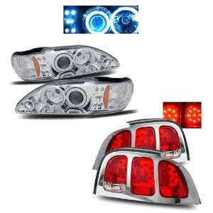   Mustang Chrome CCFL Halo Projector Headlights + LED Tail Lights Combo