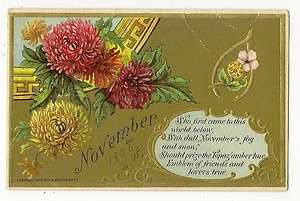   BIRTHDAY MONTH GREETINGS POSTCARD NOVEMBER TOPAZ FLOWERS WISHBONE 1908