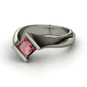  Slant Ring, Princess Red Garnet Sterling Silver Ring 