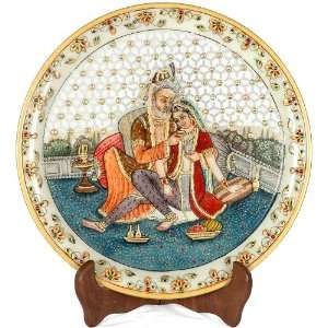 Mughal Harem (With Lattice)   Water Color Painting On Marble Saucer 