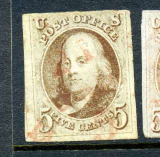 Scott #1 Franklin Imperf Used Stamp (Stock #1 52)  