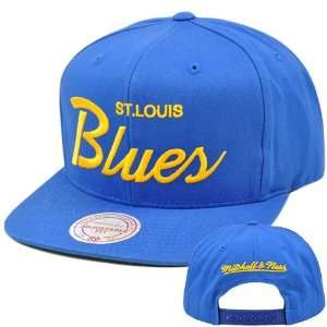 NHL St Louis Blues Mitchell Ness Script Throwback Logo Snapback Hat 