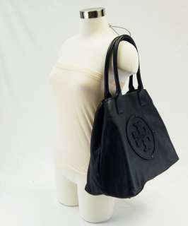 Tory Burch AUTH Stacked Logo Classic Black Leather Tote Bag $465 SALE 