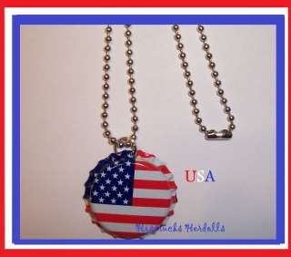 USA AMERICAN FLAG BOTTLE CAP NECKLACE 4TH OF JULY  