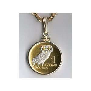  Greek 1 Drachma Owl Two Tone Plain Bezel Coin with 18 