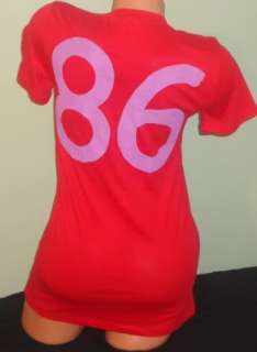 NEW~Red 86 Back VS Victorias Secret PINK V Neck Tee T Shirt Top 