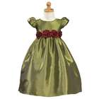 Lito Green Taffeta Burgundy Sash Flower Girl Christmas Dress 6