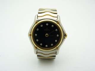   Classic Wave Stainless Steel/18k Gold Platted Black Diamond Dial Watch