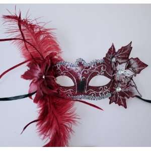 Red and Silver Venetian Feather Mask Toys & Games