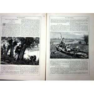  1873 Art Journal River Thames Fishing Chub Ferry Boat