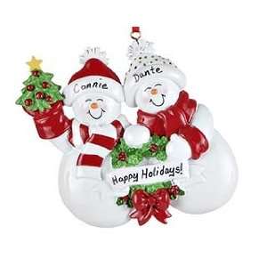   Snowmen with Banner Family   2 Christmas Ornament