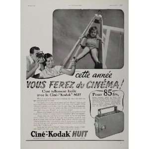  1937 Orig. French Ad Cine Kodak Huit Eight Movie Camera 