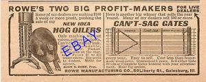 1917 ROWE HOG OILER & CANT SAG GATE AD GALESBURG IL  