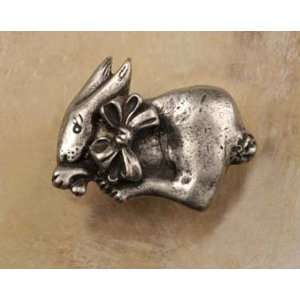  Bunny W/ Bow Pewter Cabinet Knob/Pull (Facing Left)