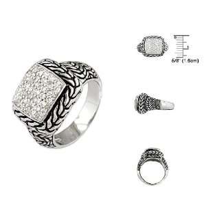   Inspired Sterling Silver Pave Cushion Carved Chain Ring Size 8