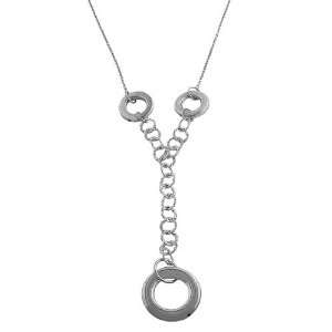 Rhodiumplated Sterling Silver Round Link Adjustable Lariat Necklace