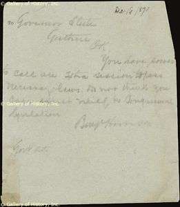 BENJAMIN HARRISON   AUTOGRAPH LETTER SIGNED 12/16/1890  