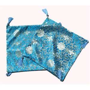  Chinese Silk Flowers Blue Pillowcases (A Pair) Everything 