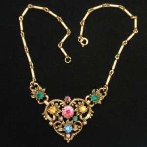 Coro Necklace Vintage w/ Multi Colored Rhinestones  