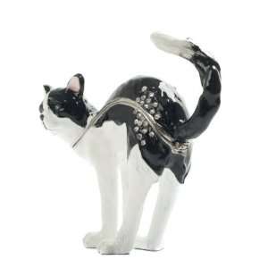  Treasured Trinket Box   Standing Black & White Cat New 