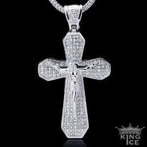  Mens Silver Plated Micro Pave CZ Catholic Cross Pendant Jewelry
