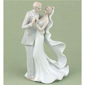  Dancing Wedding Couple with Brides Flowing Veil Cake Top 