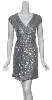 BADGLEY MISCHKA Glittering Silver Sequin Dress 6 NEW  