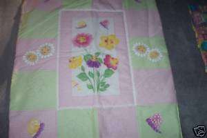 Baby Quilt pink green and yellow butterflies flowers  