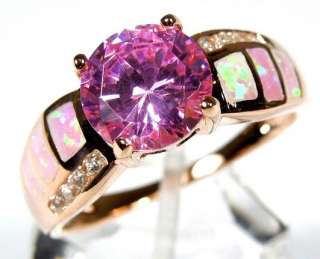   Gold Plated Sterling Silver Pink Fire Opal and Topaz Ring size 6,7,8,9