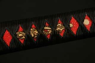 Black&Red Folded Steel Blade Dragon Musashi Tsuba Japanese Samurai 