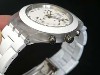 NEW SWATCH SWISS FULL BLOODED WHITE CHRONOGRAPH CRYSTAL LADIES WATCH 