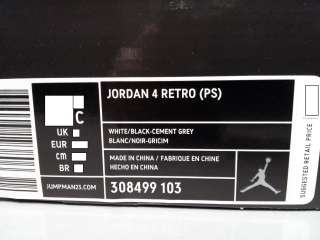 308499 103] Boys Pre school Jordan 4 Retro White Cement Grey Black 