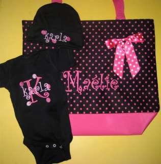 Personalized Diaper Tote Bag Baby Onesie Hat Gift Set  