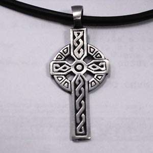 Irish Celtic Cross Silver Pewter Pendant w PVC Choker  