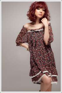New Off Shoulder Floral Lace Trim Chiffon Dress Hot  