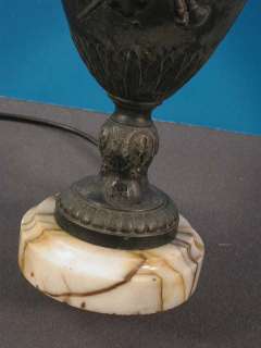 Early 1900s French Bronze Lamp Base, Urn with Satyr Handles on Marble 