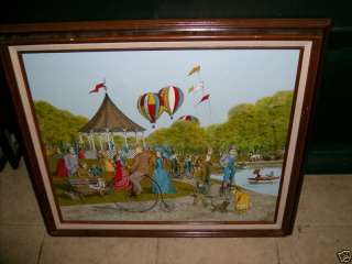 OIL PAINTING HARGROVE PEOPLE BALLOON PARK LAKE SIGNED  